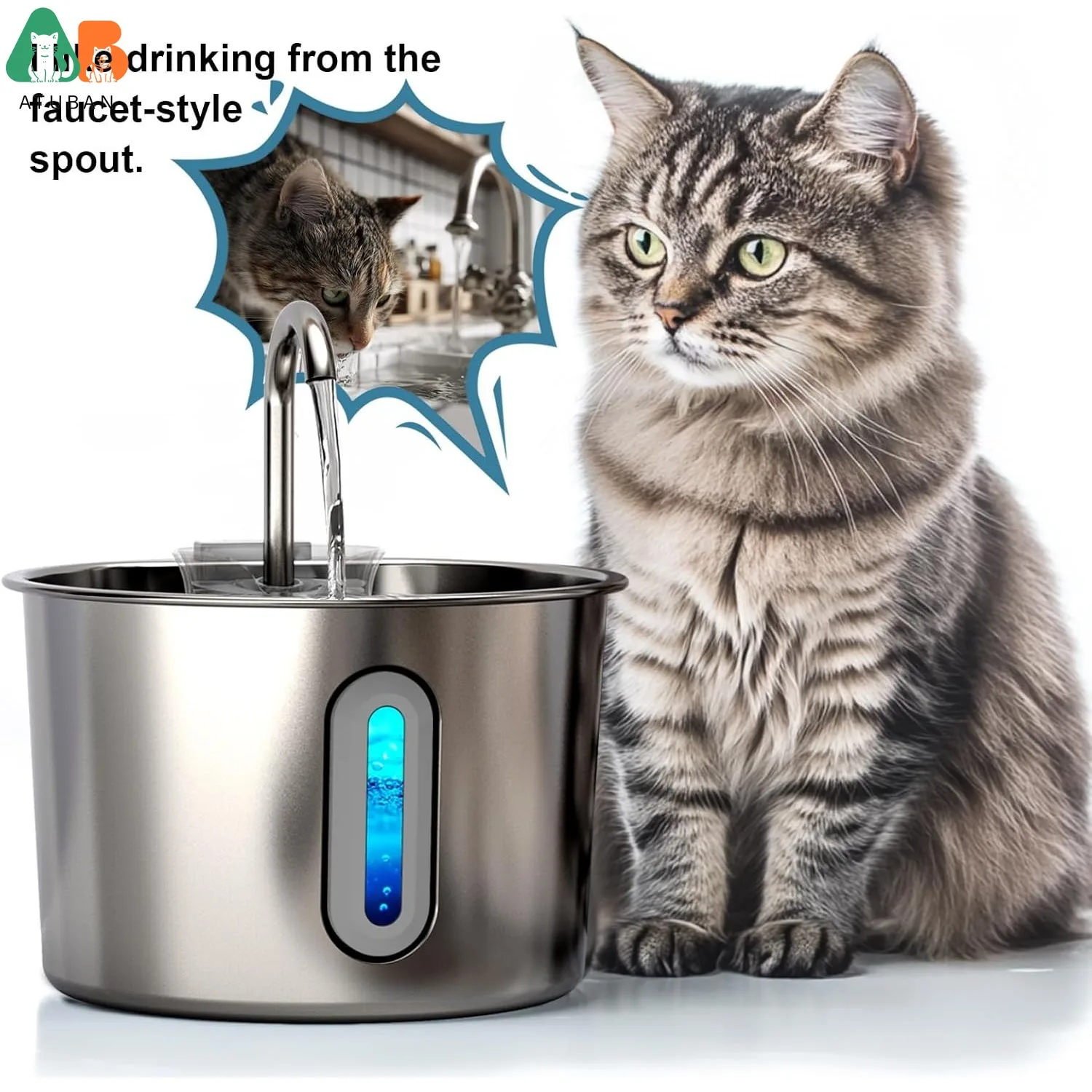 ATUBAN Cat Water Fountain, 74oz/2.2L Cat Fountain for Drinking 1005010624738621