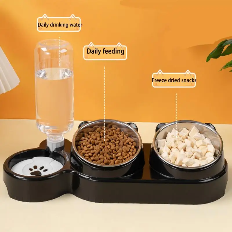 Cat Bowl Slanted Mouth Dog Bowl Cat Rice Bowl Double Bowl Stainless Steel Automatic Refilling Pet 1005010625578348