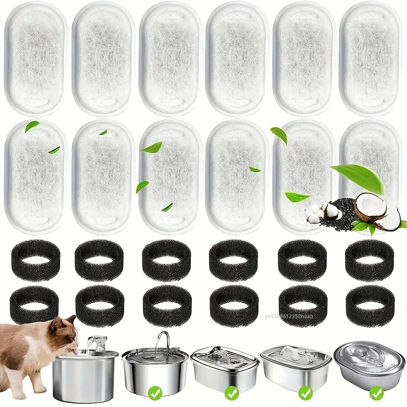 6/12PCS Cat Water Fountain Activated Carbon Sponge Filters for Stainless Steel Water Dispenser Pet 1005010626181628