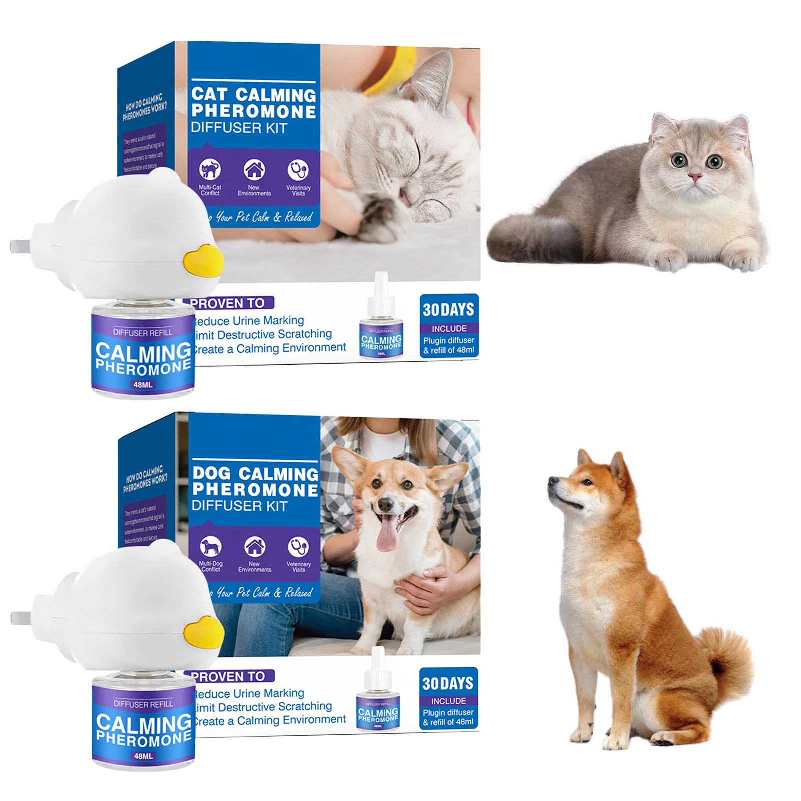 48ml Cat/Dog Calming Diffuser Enhanced Calming Pheromones Diffuser For Keeping Cats Safe Happy 1005010626305503