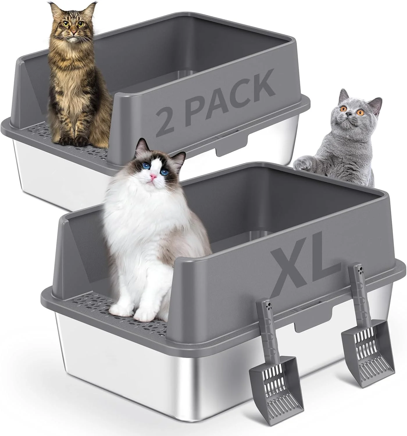 Stainless Steel Cat Litter Box with High Sides Lid, Extra Large XL Litter Box for Big Cats (2PACK) 1005010628842629