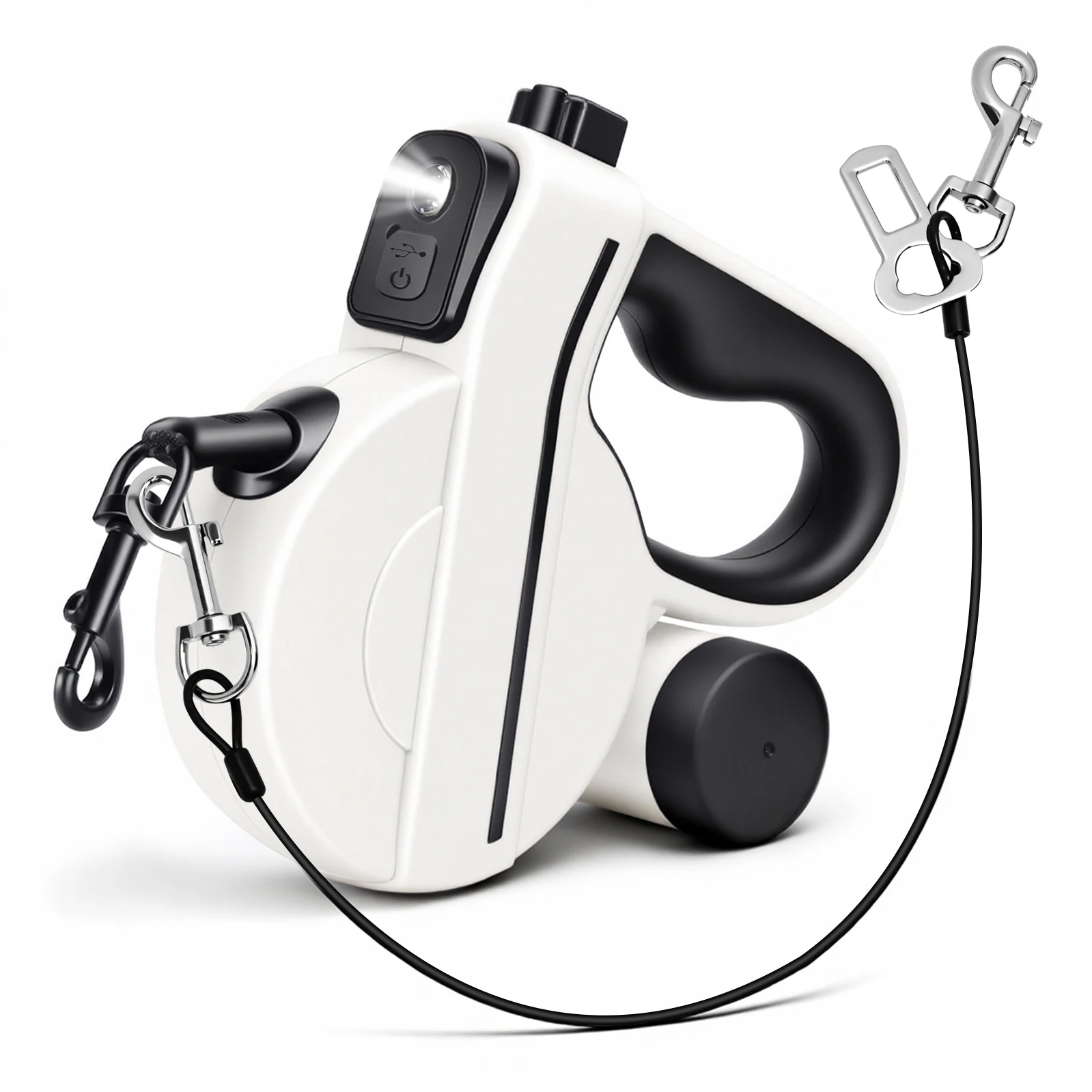 16ft USB LED Retractable Dog Leash, Reflective & Tangle-Free with Poop Bag Holder for Night Safety 1005010633452688