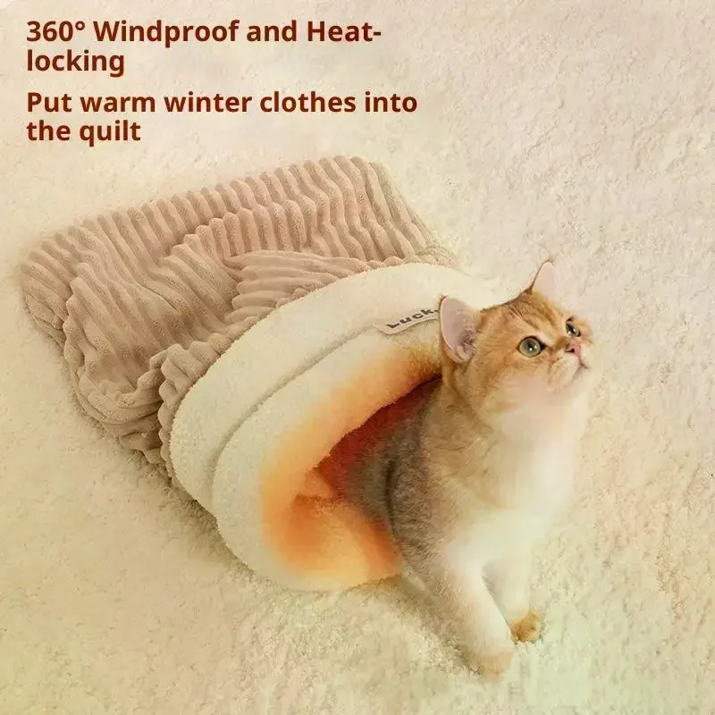 Closed Cat Nest Thickened Cat Bed Sleeping Bag Indoor Cats Winter Warm Sleeping Bag Soft Cat Cave 1005010635541885