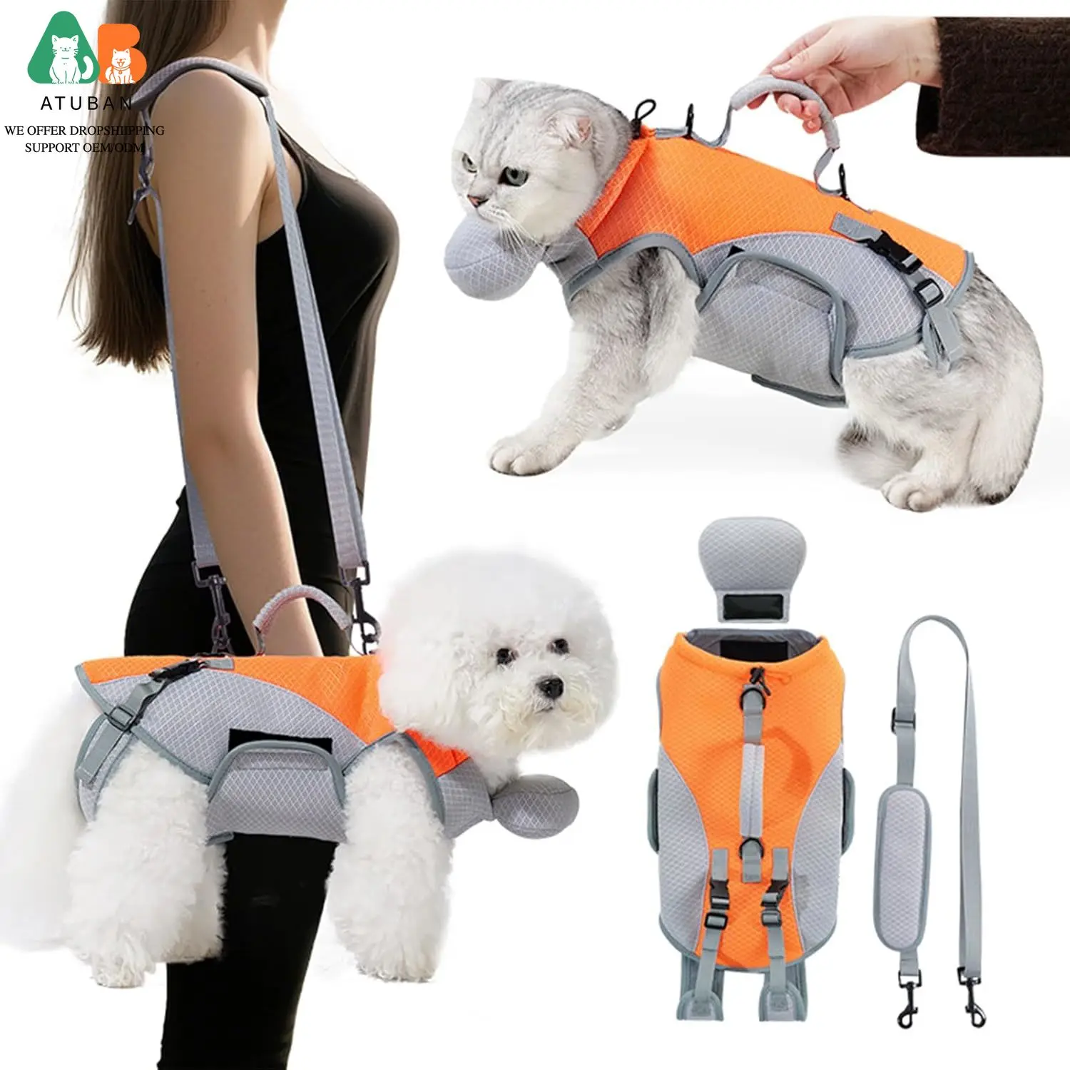 ATUBAN 2 in 1 Cat Shoulder Carrier, Outdoor Small Dog Harness and Leash, Cats Sling Carrier Bag 1005010635929330