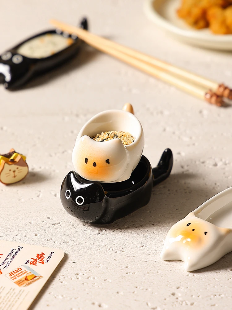 Ceramic Cat-Shaped Mini Dipping Plate Side Dish Small Bowl Home Diningware Kitchen Table Decorative 1005010636469778