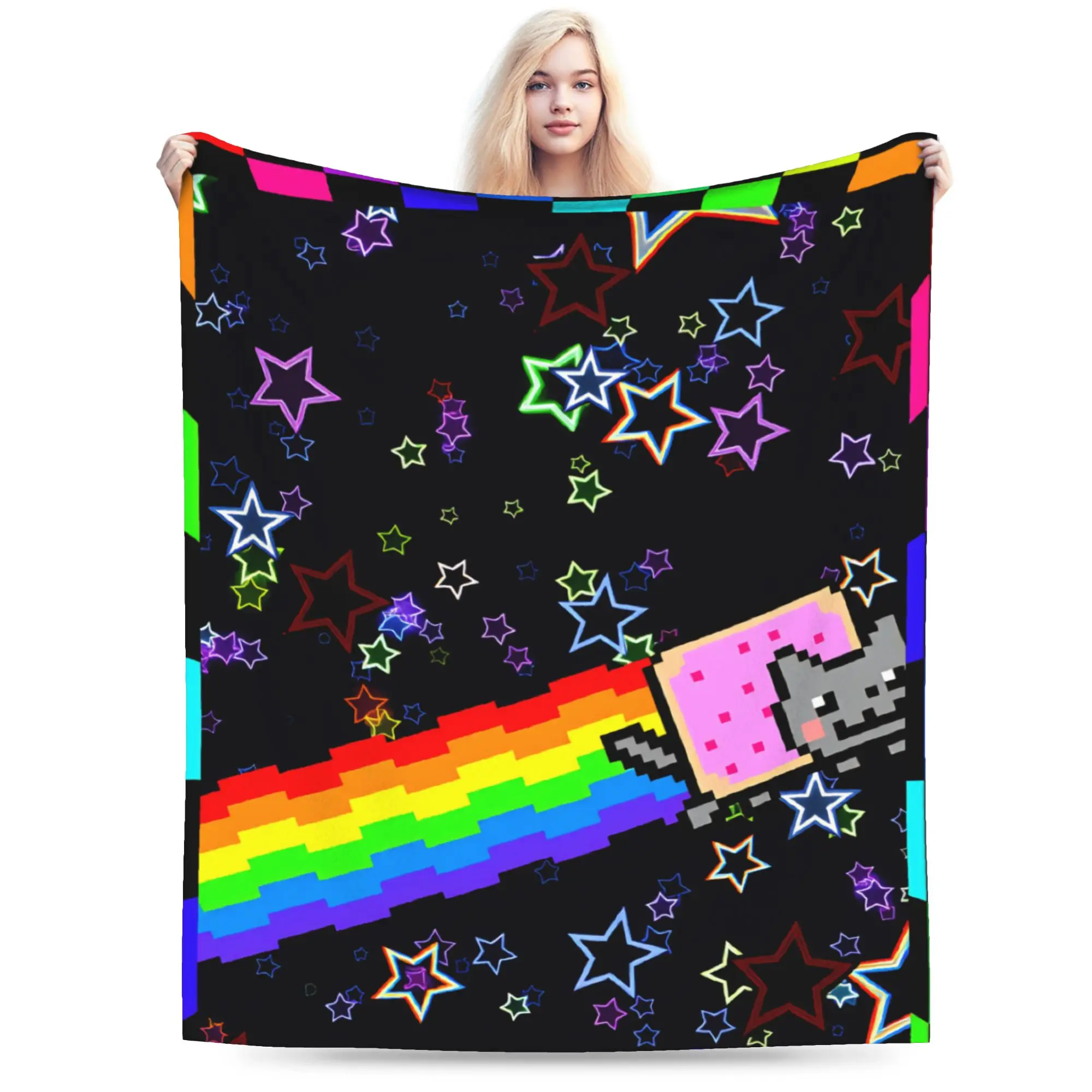 Cat Rainbow Pixel Space Nyan Super Warm Blankets Children Plush Throw Blanket Novelty Couch Chair 1005010637656457