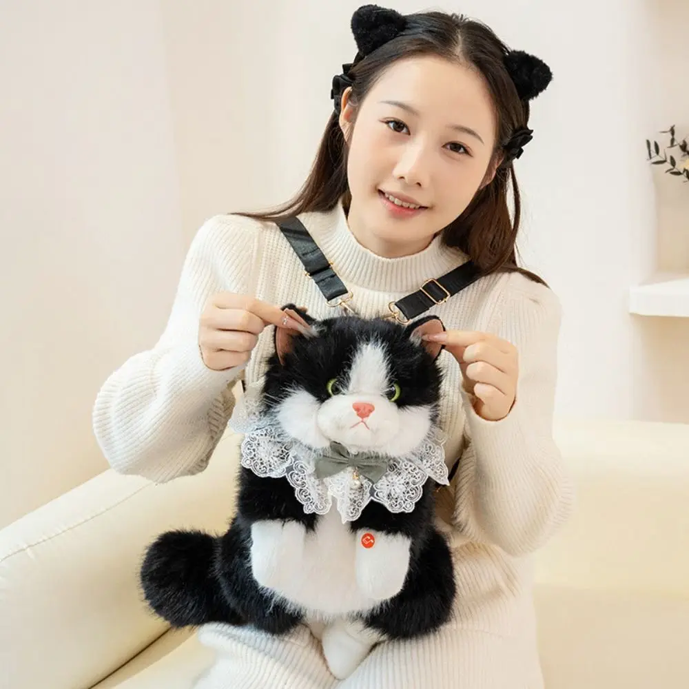 Super Realistic Simulated Puppet Cat Backpack Stuffed Animals Cartoon Cat School Bags Cute Travel 1005010638205027
