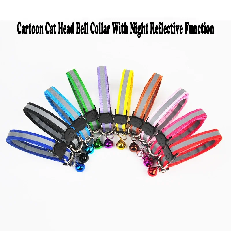 Cute Cartoon Cat Head Pet Collar With Colorful Bell Pendant Safety Reflective Adjustable Ladder 1005010640017250
