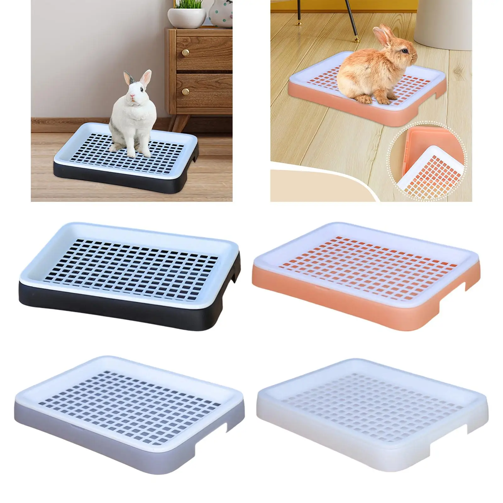 Rabbit Litter Tray Rabbit Toilet Portable with Grate Double Layer Guinea Pig Litter Pan Bunny Potty 1005010642255374