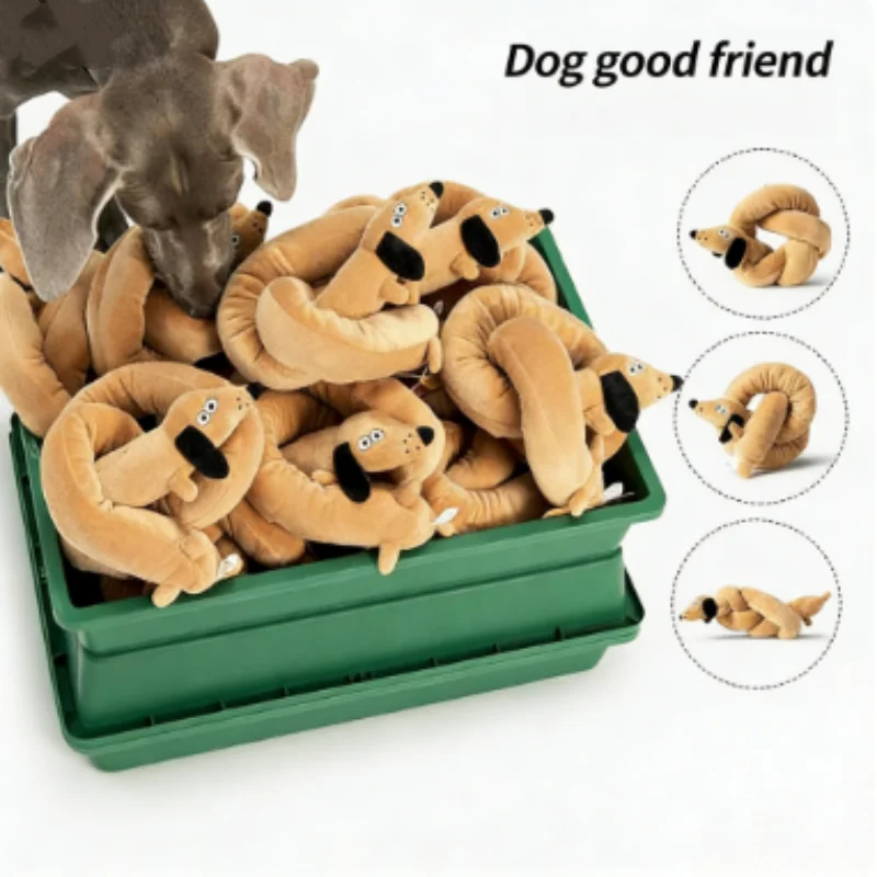 Squeaky Long Dachshund Plush Toy Chew-Resistant Imitation Sausage Puppy Tug for Pet Interactive 1005010643462283