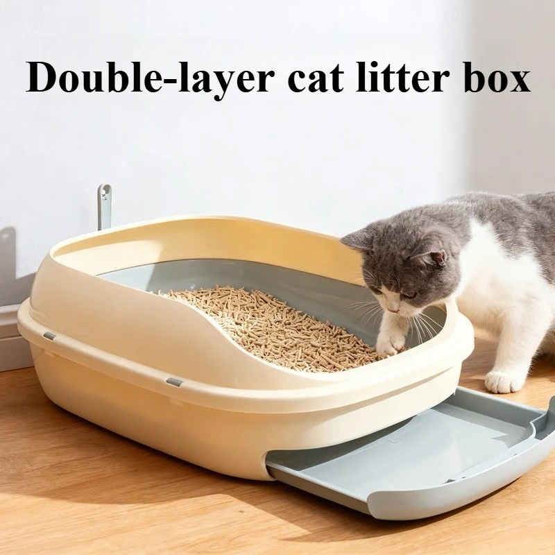 Half-Enclosed Grid Drawer Double-Layer Cat Litter Box Cat Toilet Large Pet Toilet Easy to Clean 1005010644440115