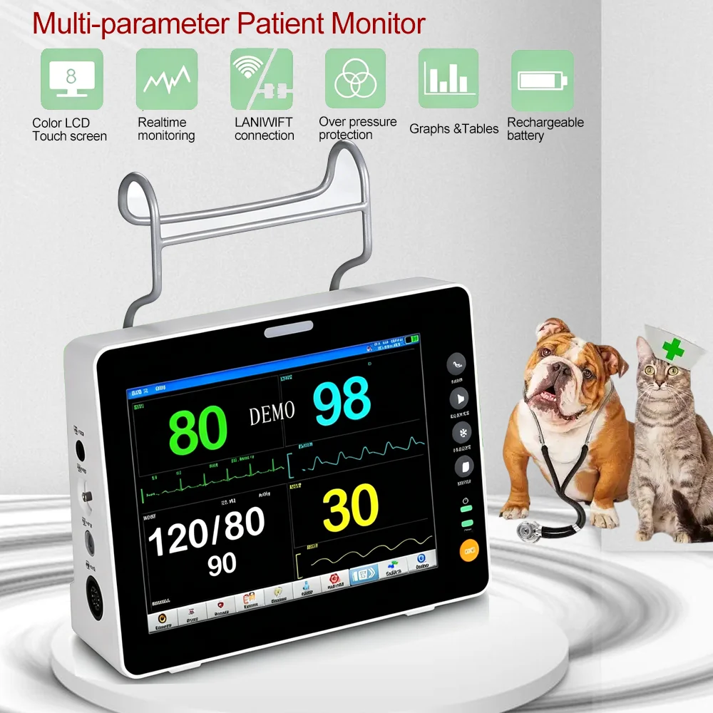 Pet/Animal/Human 8 Inch Screen Multiparameter Patient Monitor – ECG, NIBP, SPO2, PR 1005010649755416