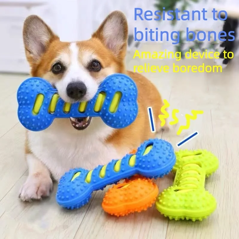 Indestructible Dog Chew Toys for Teething Puppies Squeaky Rubber Bone Bite Resistant Toy 1005010650827845