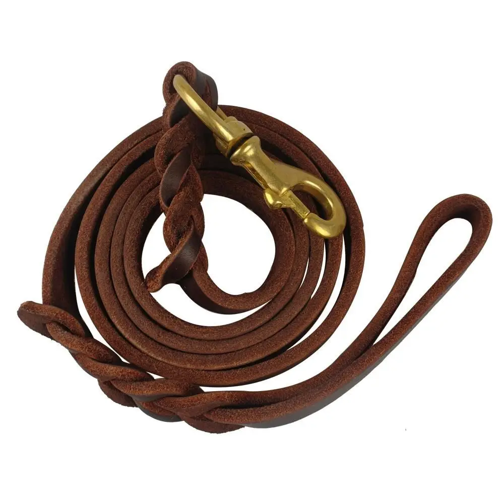 Training Walking With Copper Hook Leather Braided Dog Leash Long Brown Dog Traction Rope Soft 1005010652804038