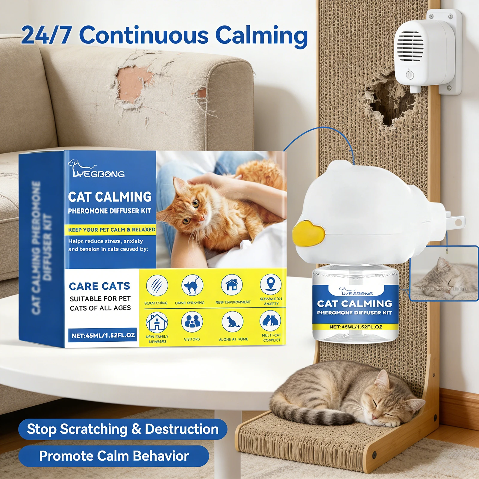 Cat Calming Pheromone Diffuser Kit Effectively Relieve Anxiety Help Pets Relaxing Long-Lasting 1005010653493009