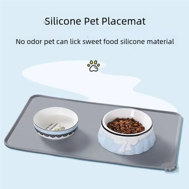 Cat Dog Food Mat For Pet Feeding Bowl Floors Waterproof Non Slip, Silicone Pet Bowl Mat, High-Lipped 1005010654014185