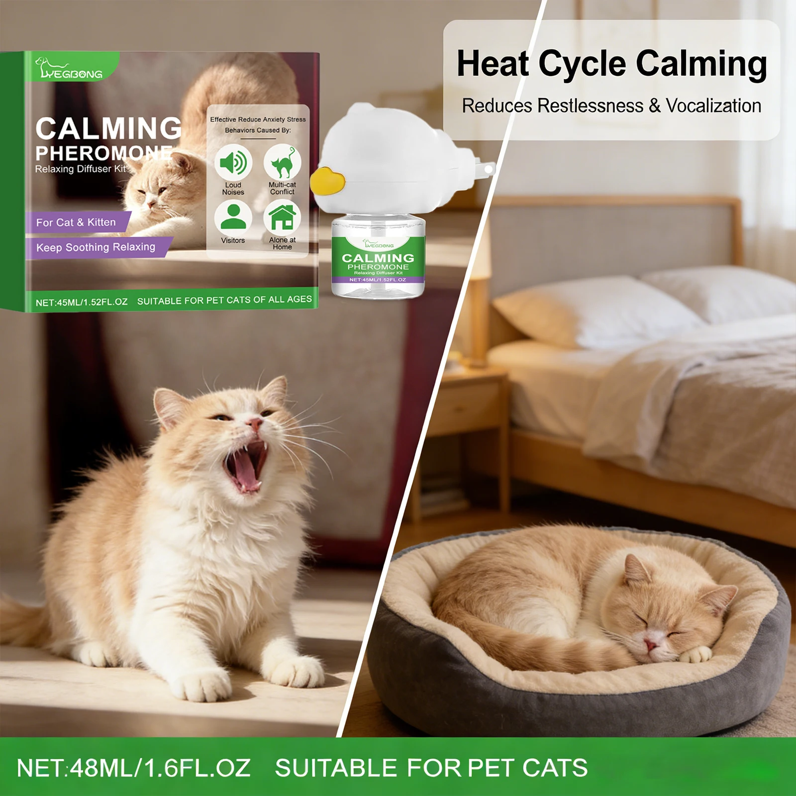 Cat Calming Pheromone Diffuser Effectively Relieving Anxiety Relaxing Long-Lasting Sedative Gentle 1005010664629088
