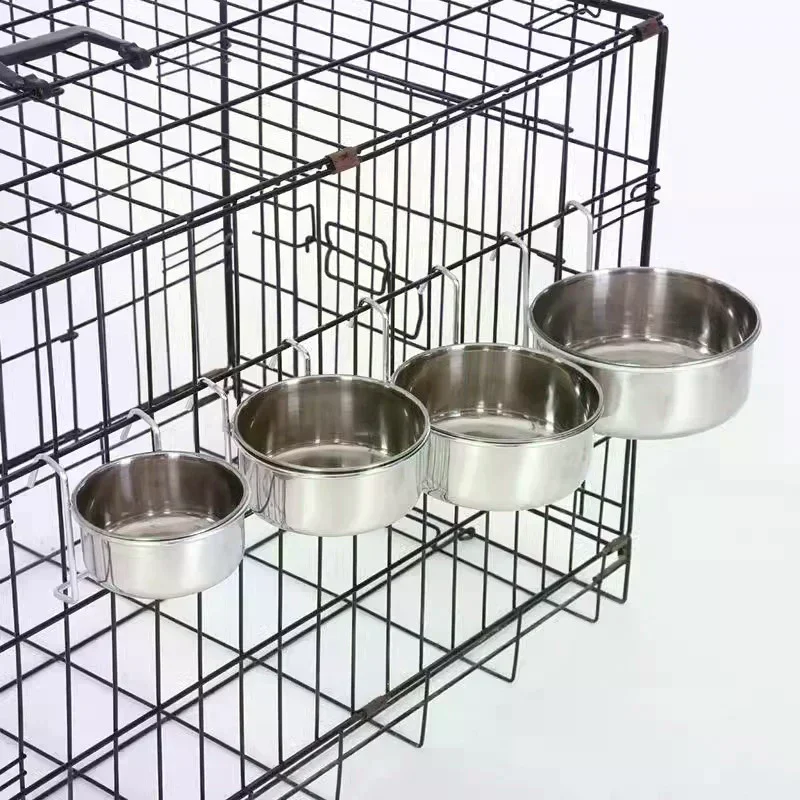 Crate Dog Cat Bowl Stainless Steel Hanging Pet Cage Bowl Food Water Feeder Coop Cup For Cat Puppy 1005010666009946