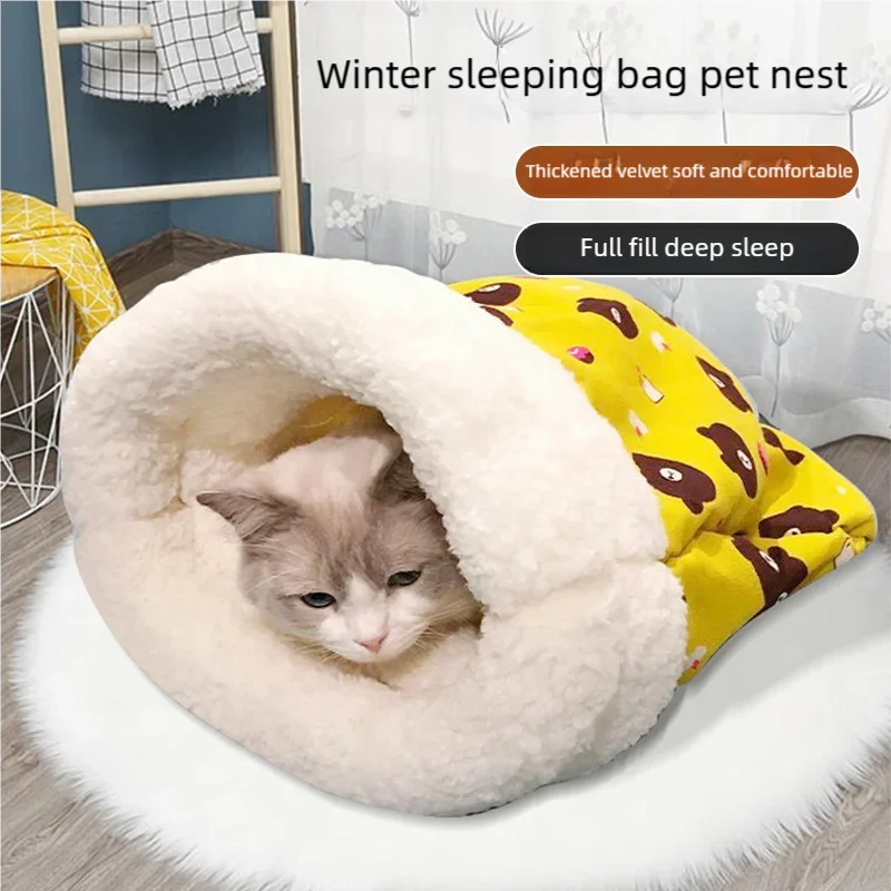 Cat Sleeping Bag Soft Cuddly Fluffy Feel Thickened Pet Pocket Type Quilt Bed Kitten Puppy Soft 1005010671243407
