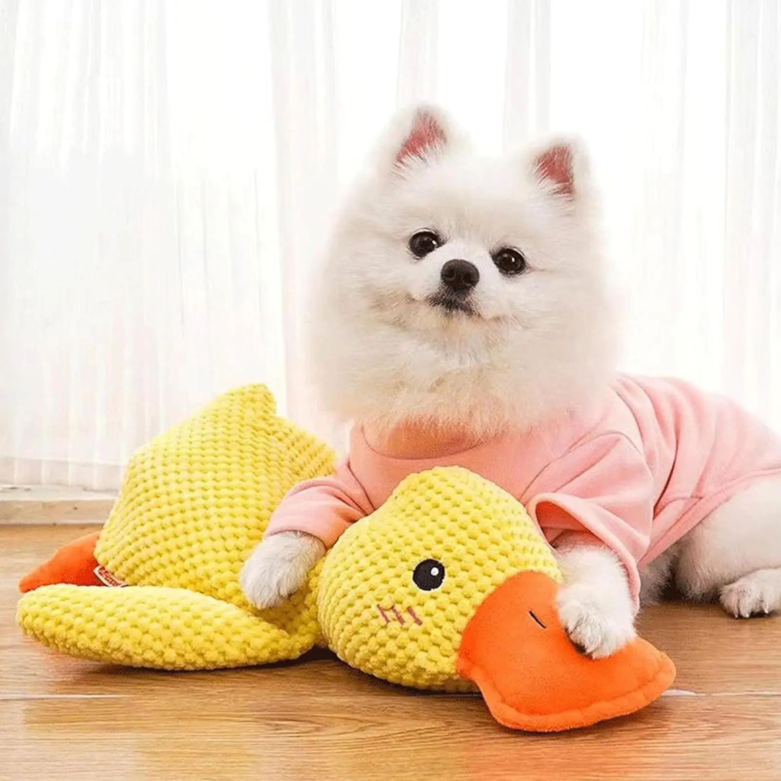 Calming Duck Toy for Dogs Squeaky Interactive Soft Comfort Teething Supplies Dog Toys Plush 1005010675778916