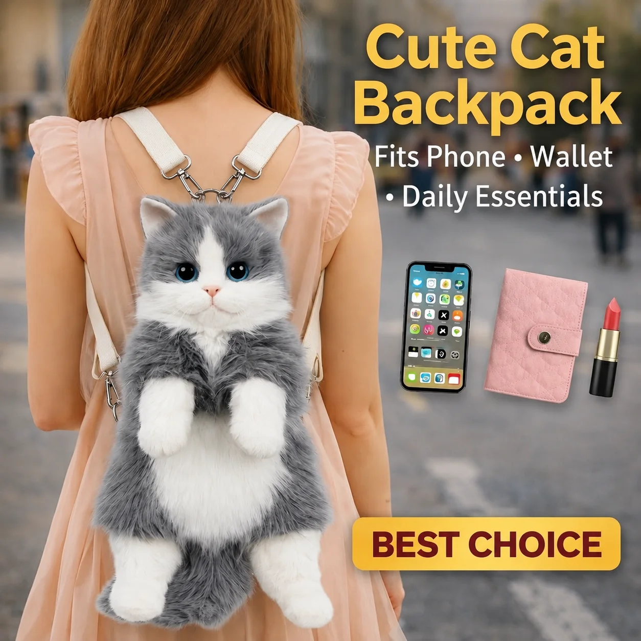 Cute Cat Backpack for Girls, Kawaii Plush Bag, Soft Animal Crossbody Bag for School 1005010681179554