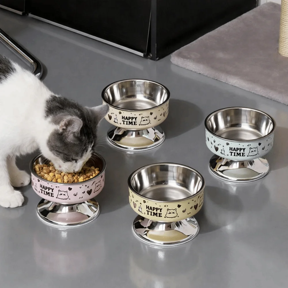Cartoon Pet High Foot Bowl Large Capacity Stainless Steel Elevated Cat Bowl Anti-slip Detachable 1005010687327147