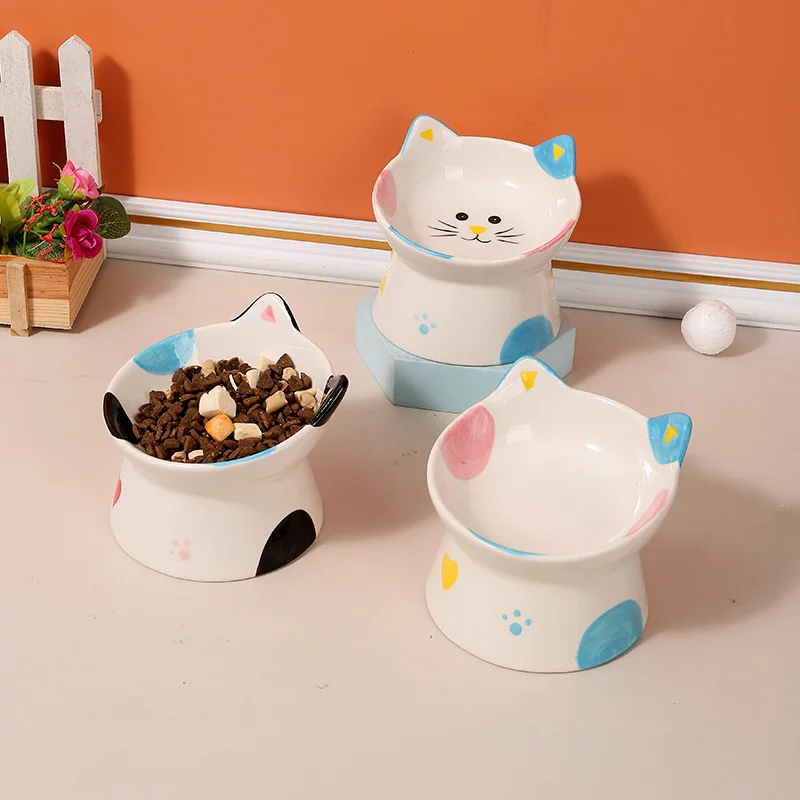 1PC Elevated Cat Food Dish, Ceramic, Raised Feeding Station, Shallow for Whiskers, Dishwasher Safe 1005010690697531