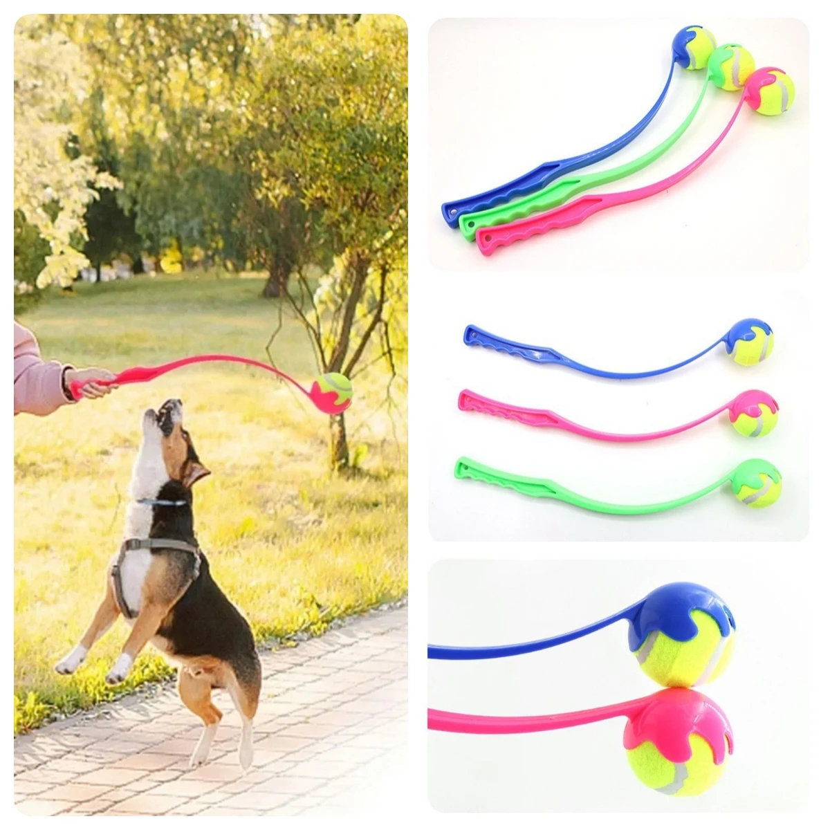 Pet Tennis Ball Launcher Set Outdoor Dog Interactive Training Toy Fetch Play Durable Ergonomic 1005010691710475