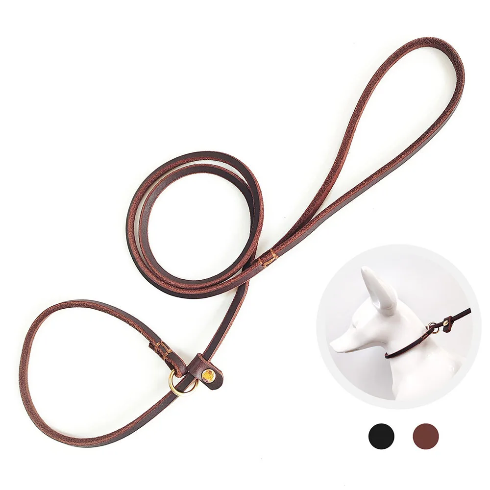 Real Leather Dog Slip Lead Leash Pet Training Cinch for Small Dogs Cats No-Pull and Collar Puppy 1005010699786065