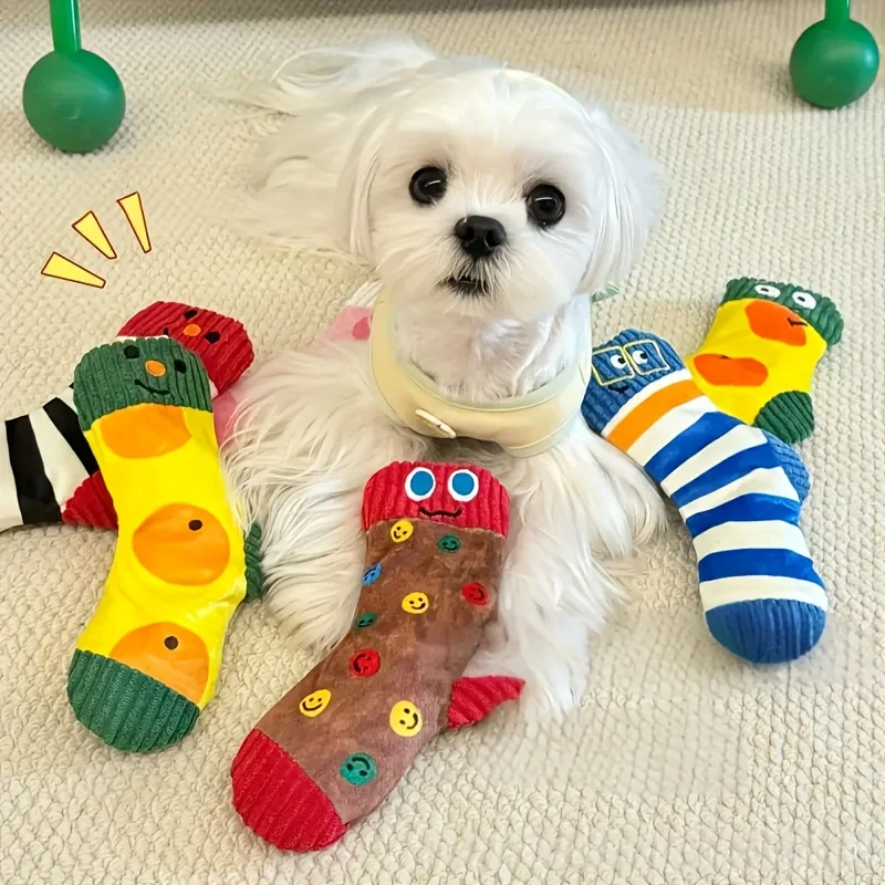 1pc Plush Sock Dog Chew Toys-Soft Fuzzy Interactive Puppy Toys with Expressive Eyes & Heart/Cheek 1005010701545137