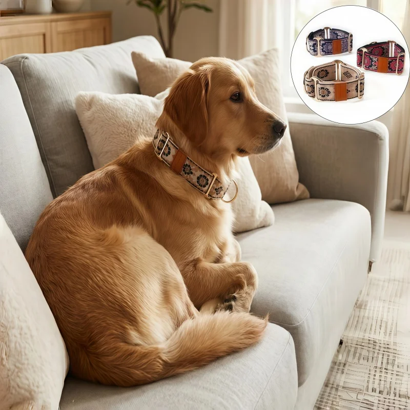 Dog Collar Floral Embroidery Adjustable Anti Pull Pet Collar Small Big Dog All Available Outdoor 1005010704862201
