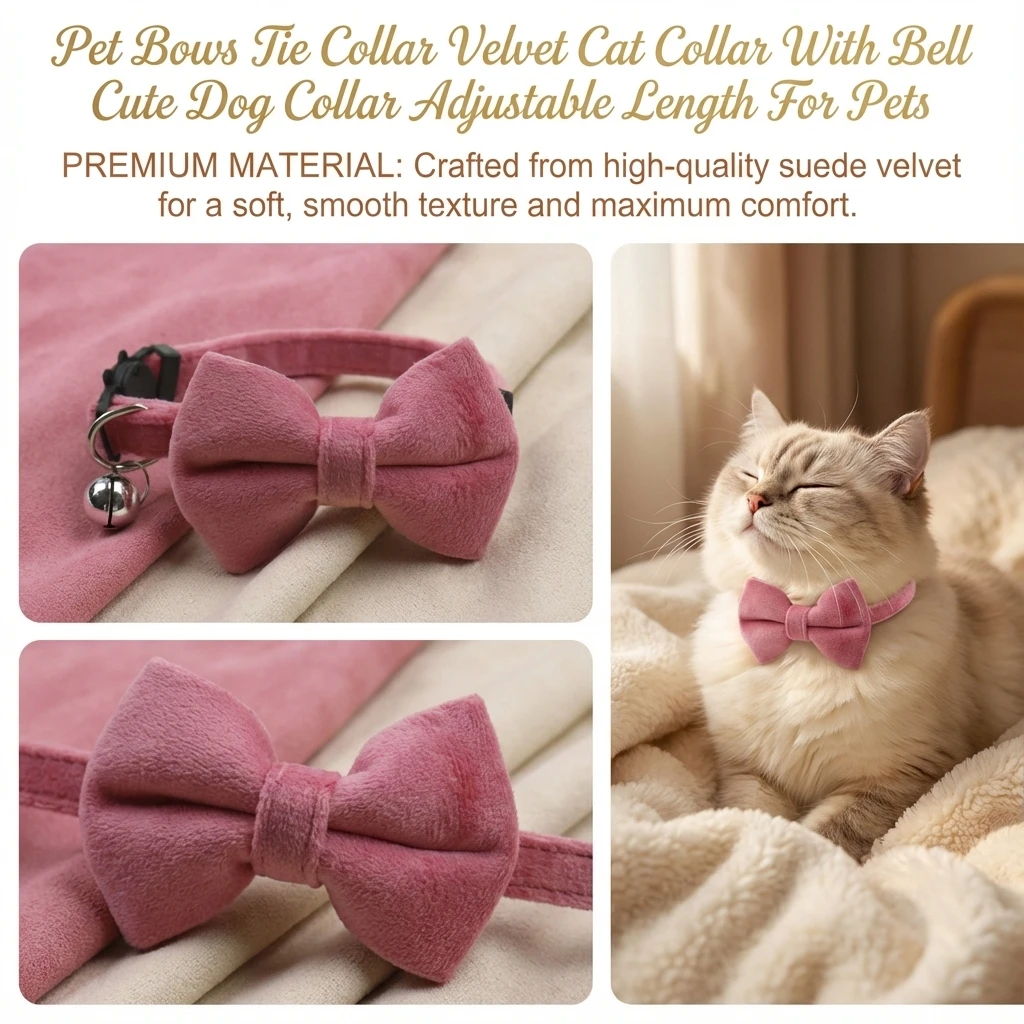 Cat Velvet Collar Solid Color Bowknot Puppy Chihuahua Collars with Bell Adjustable Safety Buckle 1005010709200983