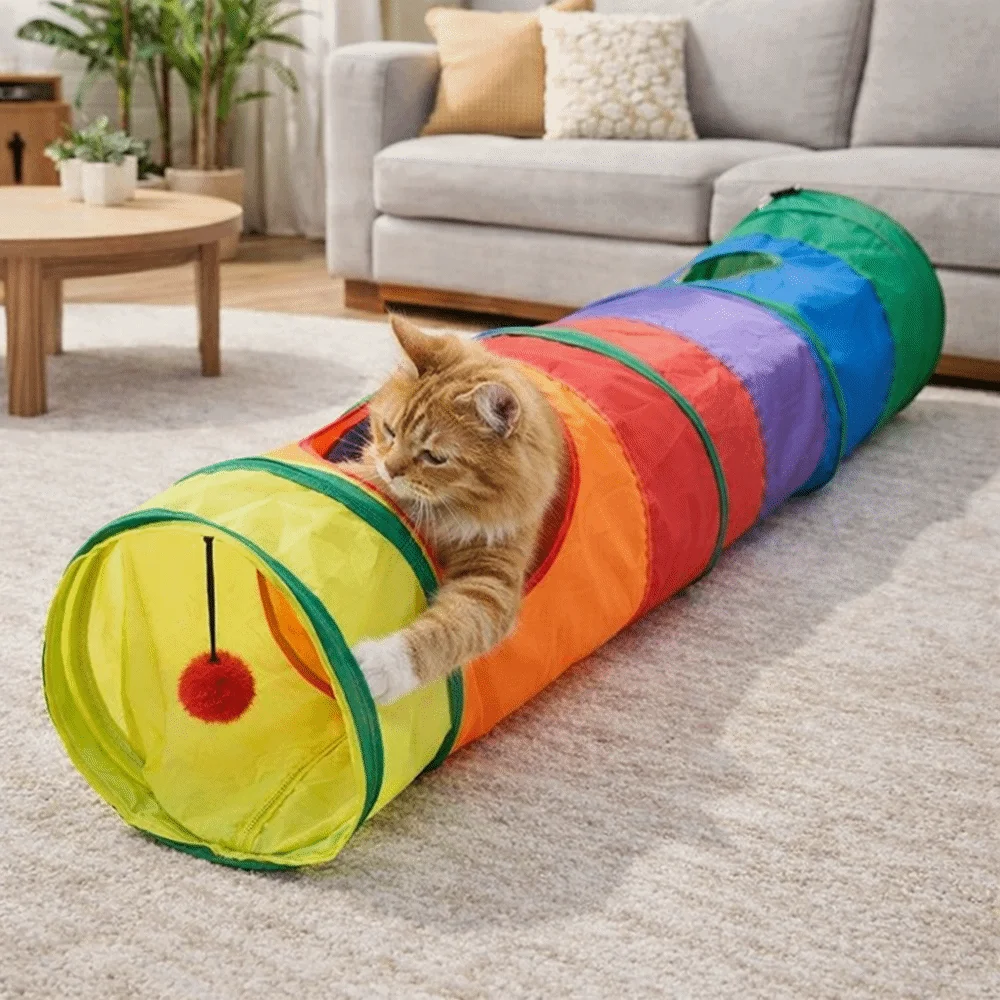 Funny Colorful Folding Cat Tunnel Toys Interactive Breathable Pet Play Tunnel with Ball Kitty 1005010714764214