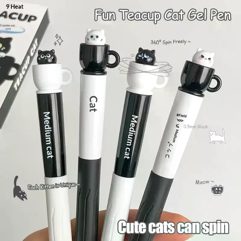 Cute Teacup Cat Gel Pens 0.5mm Fun Animal Quick Dry Pen Creative Rotating Cat Pocket Pen for School 1005010717573699