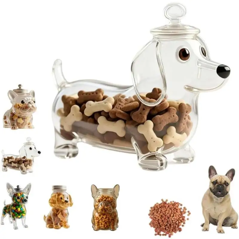Dog Food Container Airtight Glass Storage Canister Animal Shape Snack Canister Cookie Dispenser 1005010720279688