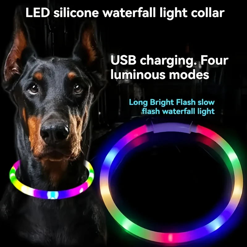 Adjustable USB Rechargeable LED Dog Collar, Multi-Color, 4 Flashing Modes 1005010731354128