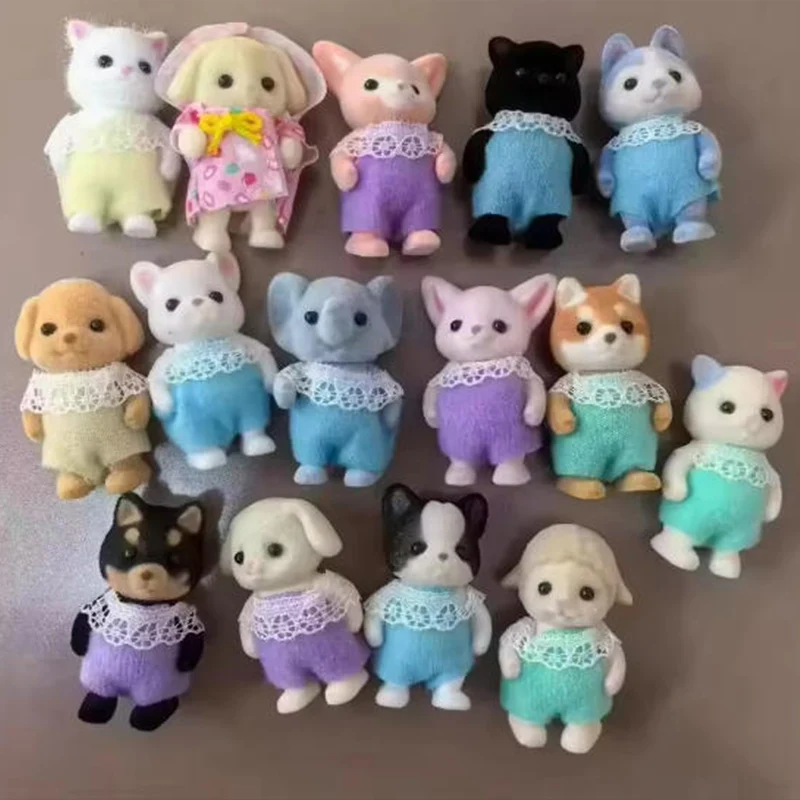 Kid Dolls Animal Dolls Small Commodities Ornamentscat Family Animal Figure Poodle Flocked Shaggy 1005010736389933
