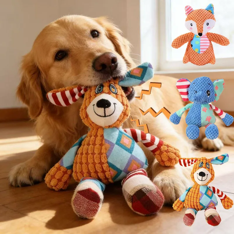Dog Chew Toy Cute Animals Bite Resistant Interactive Squeaky Puppy Toy Teeth Cleaning Pet Plush Toy 1005010749675017
