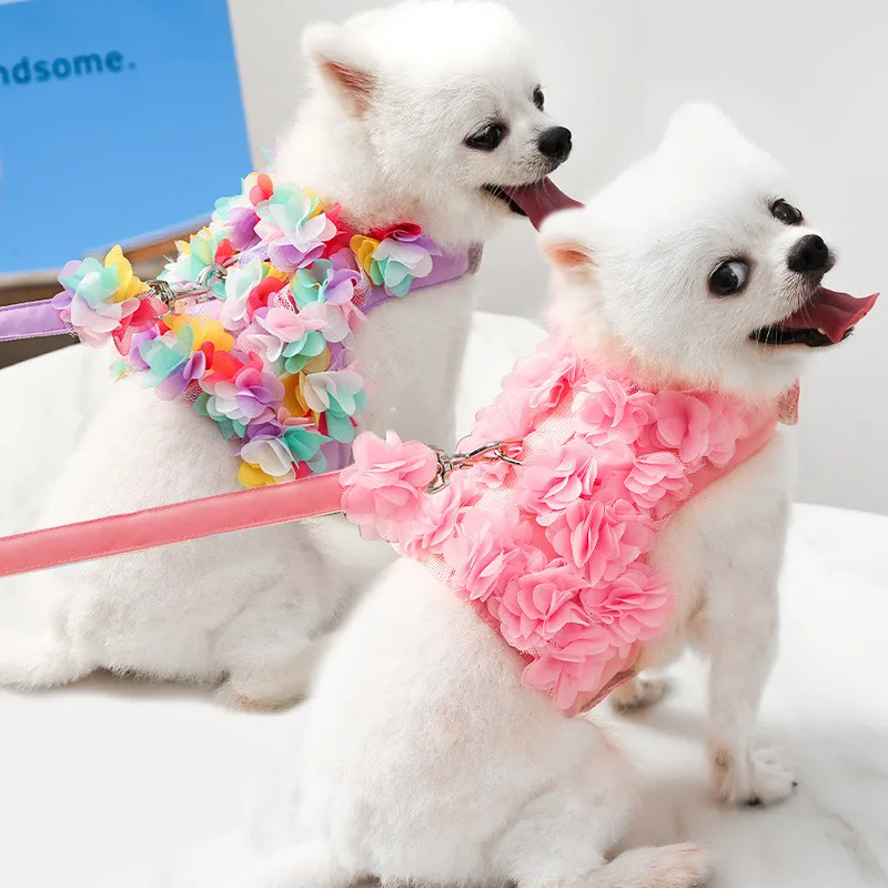 Dog Leash Breathable Stereo Multicolor Flower Harness Pet Cat Set Puppy Vest Harness 1005010751140155