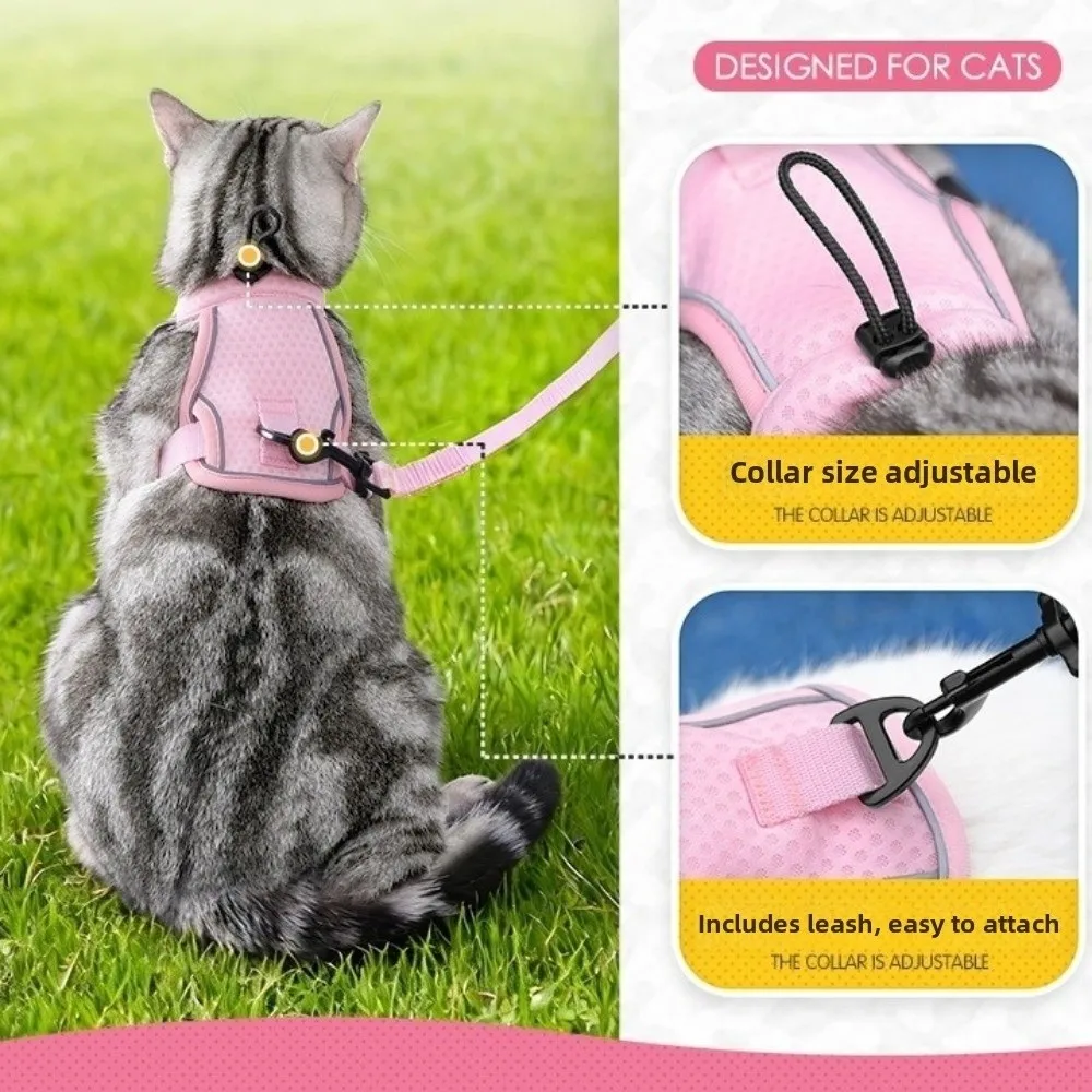 Reflective Design Cat Harness Vest Adjustable Vest Escape Proof Pet Walking Harness Comfortable 1005010752990347