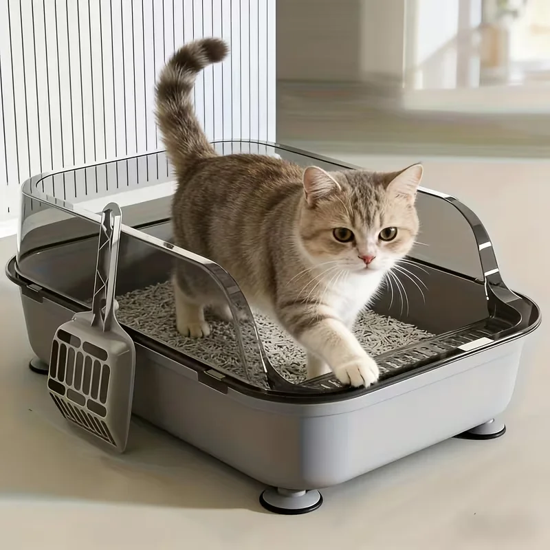 Cat Litter Box Semi-Enclosed Large Capacity Plastic Anti-Splash Cat Toilet Cleaning Basin Supplies 1005010755999711