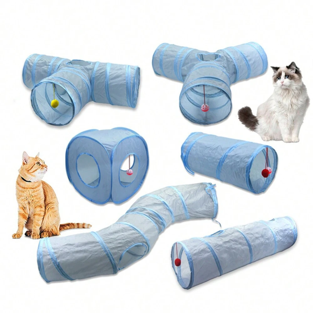Cat Toys Gray 3-Way Foldable Pet Cat Tunnel Tube Toy Kitten Tunnel Toy with Peep Hole Pet Training 1005010776387997