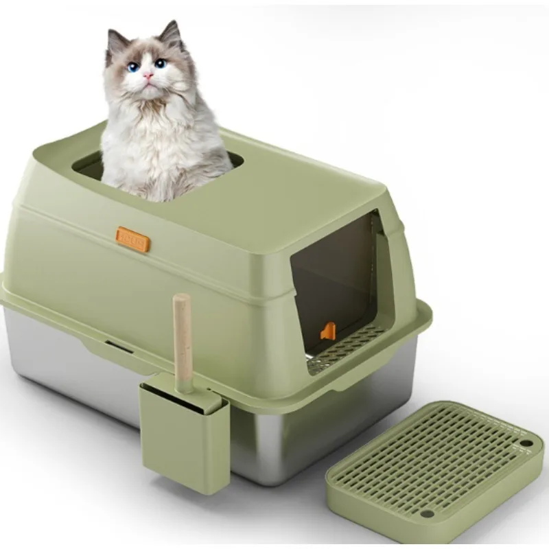 Stainless Steel Litter Box: Enclosed Top-Entry Design to Prevent Tracking & Easy to Clean Pet Cat 1005010776688784