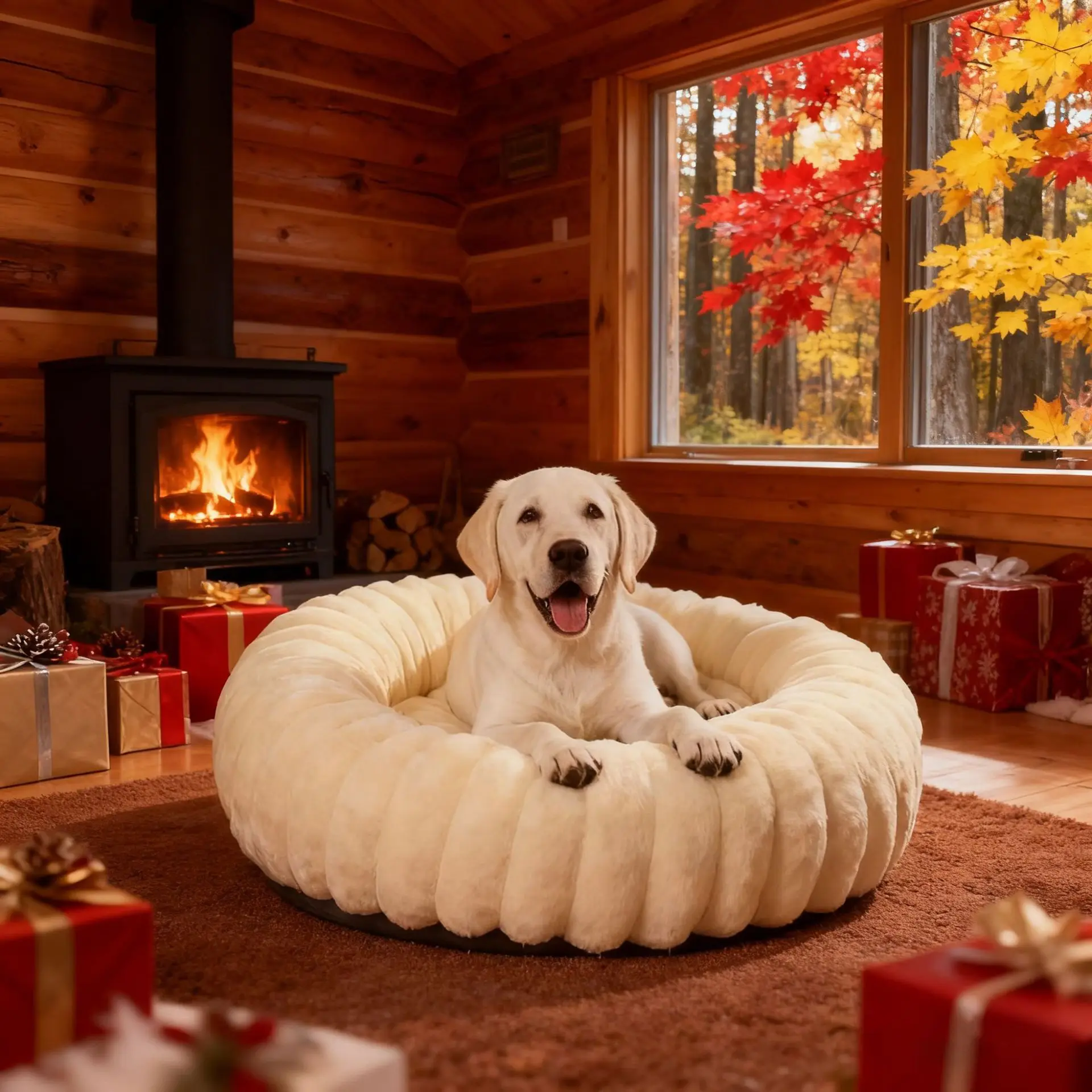 Indoor Cat Bed with Corduroy Rabbit Fur Anti Slip Bottom Donut Dog Bed for Small Dogs Artificial 1005010776850890