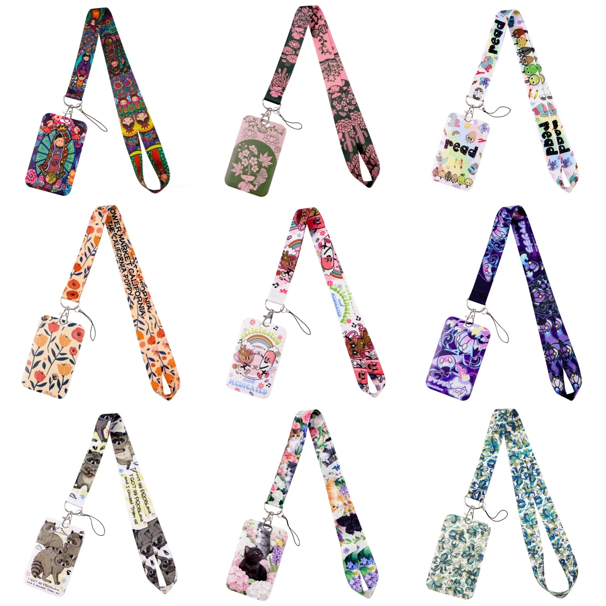 Cute Black Cat ID Badge Holder Flowers Neck Strap Door Card Holders Lanyards Credential Holder 1005010776977619