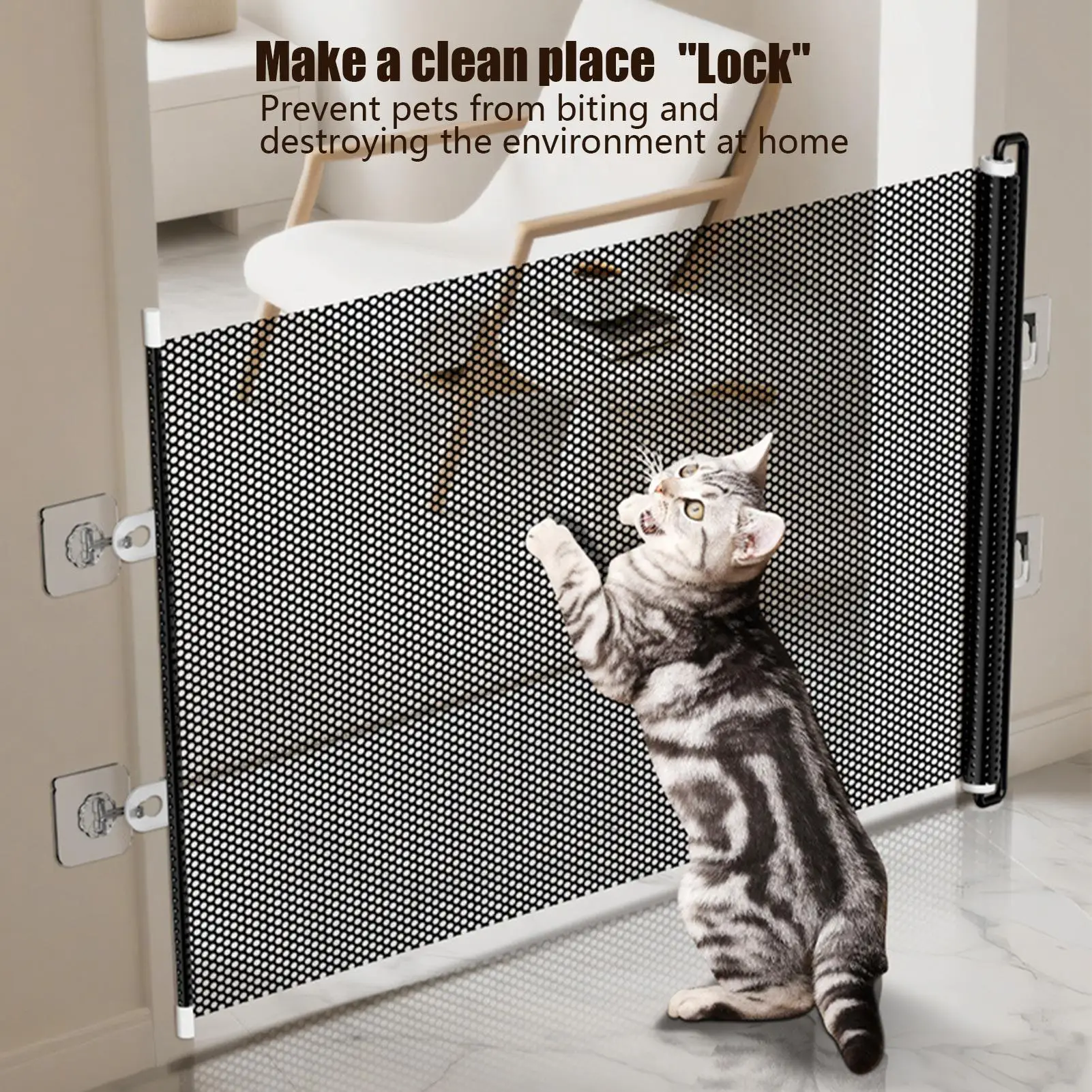 Retractable Pet Gate Dog Retractable Gate No-Drill Childproof Net Fence Cat Baffle for Indoor 1005010778853196