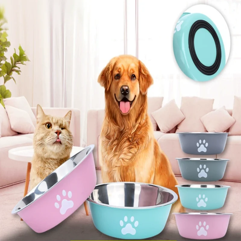 Large capacity stainless steel dog bowl anti-slip anti-rust dog water bowl pet feeder double-layer 1005010784455345