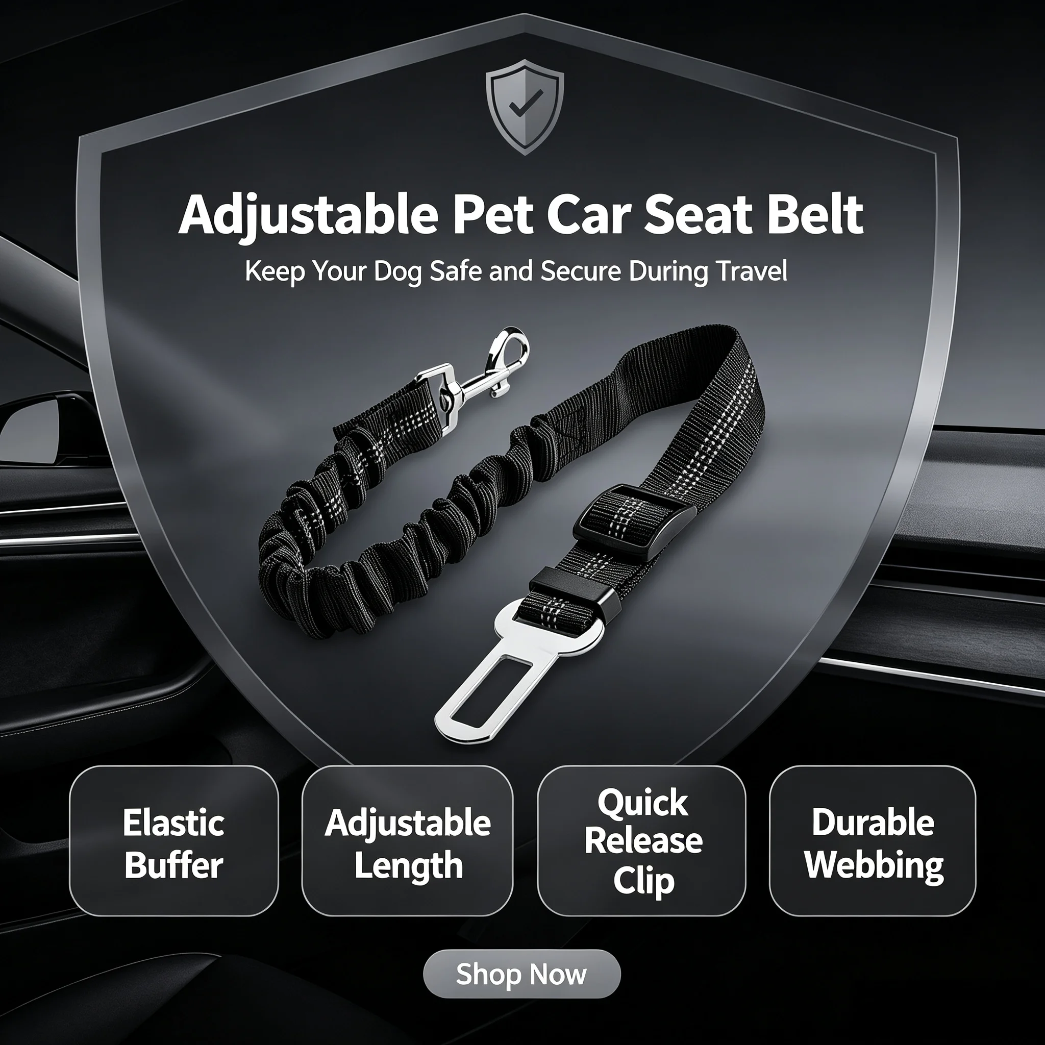Dog Safety Leash Adjustable Retractable Cushioning Elastic Pet Leash Car Seat Seat Belt Safety Rope 1005010785412345