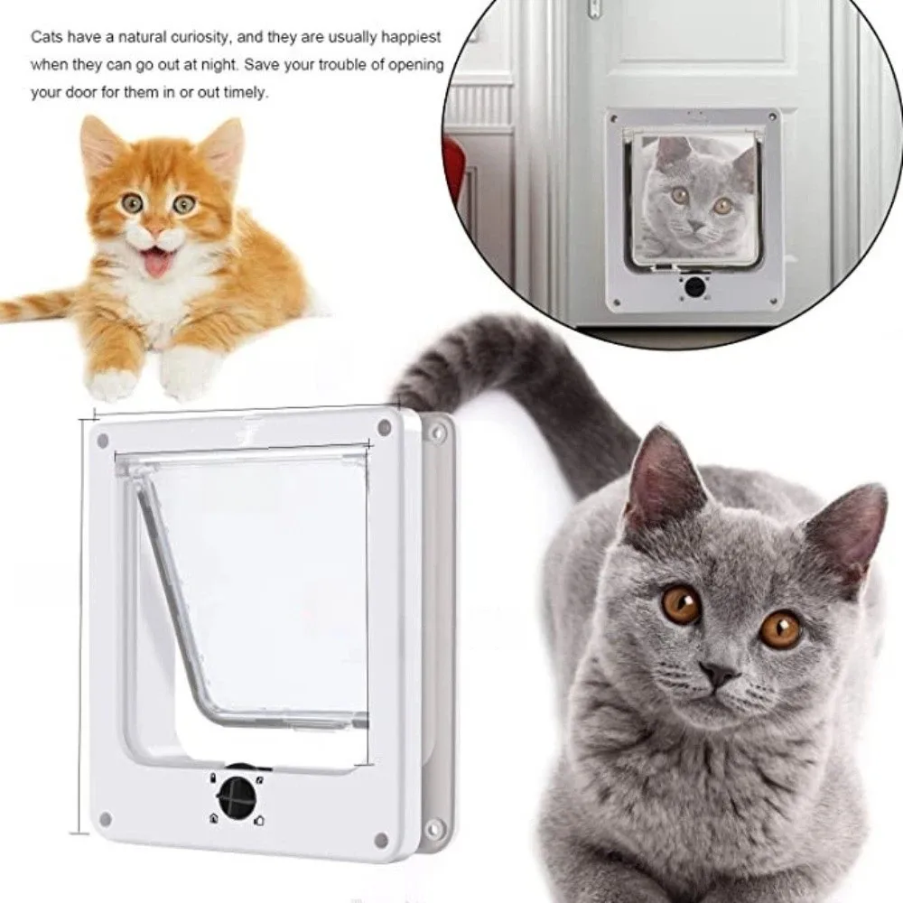 Ways Locking Cat Flap Door with Security Lock Easy Installation Weatherproof Self-Closing Pet 1005010787977956