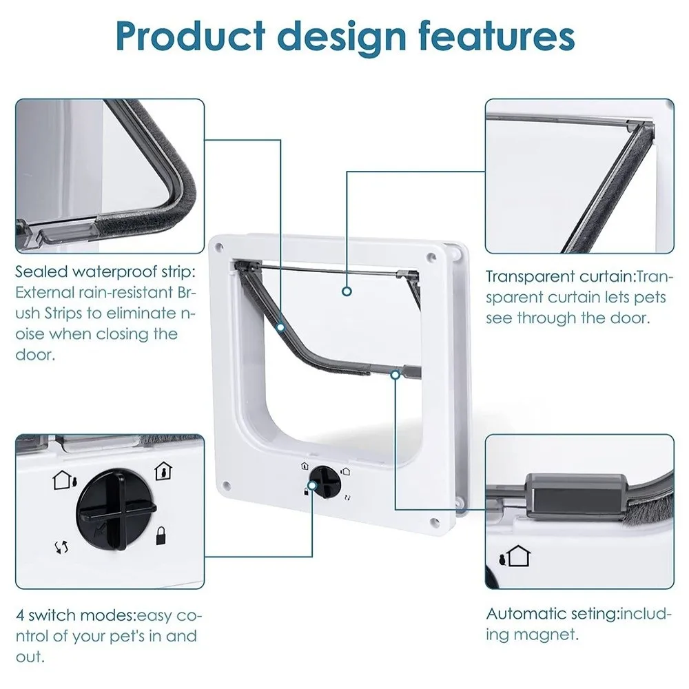 Ways Locking Cat Flap Door with Security Lock ABS Weatherproof Self-Closing Pet Door Turn Knob 1005010790410498